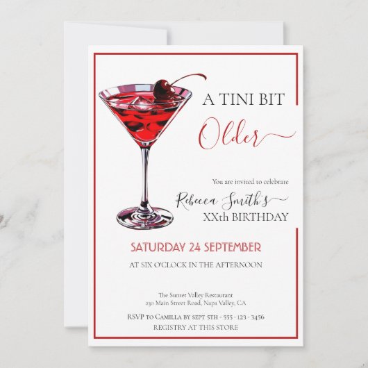 さくらんぼカクテルA tiniビット古い、年齢の誕生日 招待状 (正面)