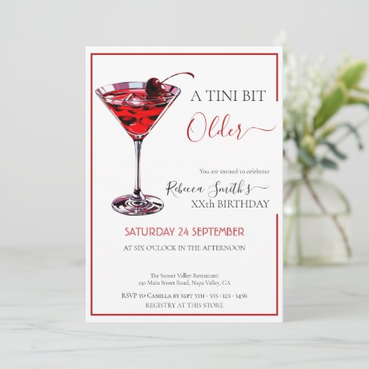 さくらんぼカクテルA tiniビット古い、年齢の誕生日 招待状 (スタンド正面)