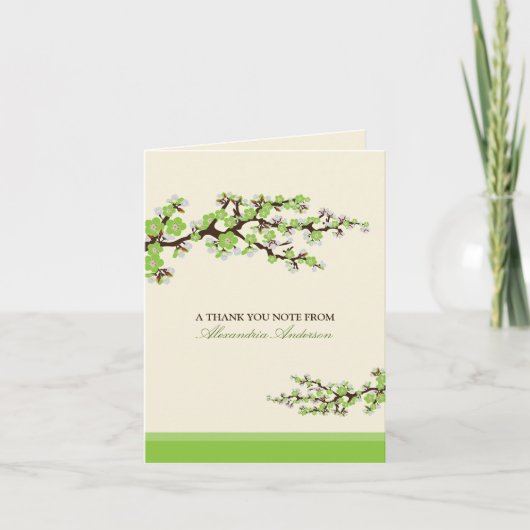 さくらんぼカスタム花のサンキューカード（緑） サンキューカード (正面)
