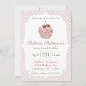 さくらんぼカップケーキウォーターカラーハートバースデーパーティー 招待状 (正面)