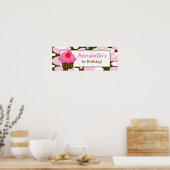 さくらんぼカップケーキパーソナライズされた誕生日バナー ポスター (キッチン)