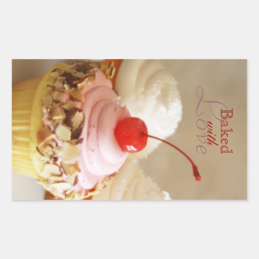 さくらんぼカップケーキベーキングシール 長方形シール (正面)