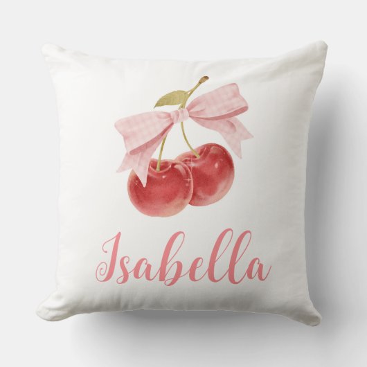 さくらんぼガールルームデコールカスタム、ピンクボウさくらんぼ クッション (正面)
