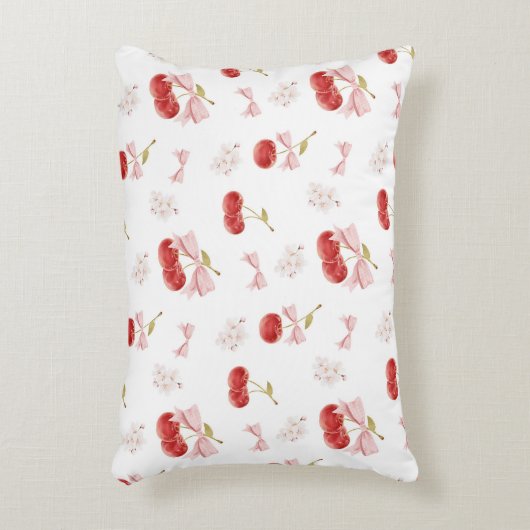 さくらんぼガールルームデコール、ピンクコケットボウさくらんぼ アクセントクッション (正面(垂直))