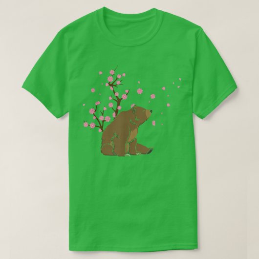 さくらんぼクマ動物日本の桜花 Tシャツ (デザイン正面)