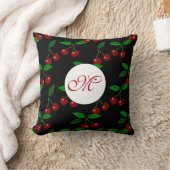 さくらんぼクラシックフルーツリーフモノグラムブラックピロー4 クッション (ブランケット)
