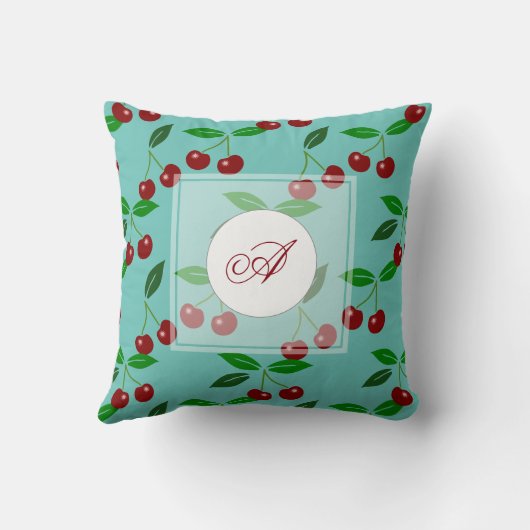 さくらんぼクラシック果実葉モノグラム枕3 クッション (裏面)