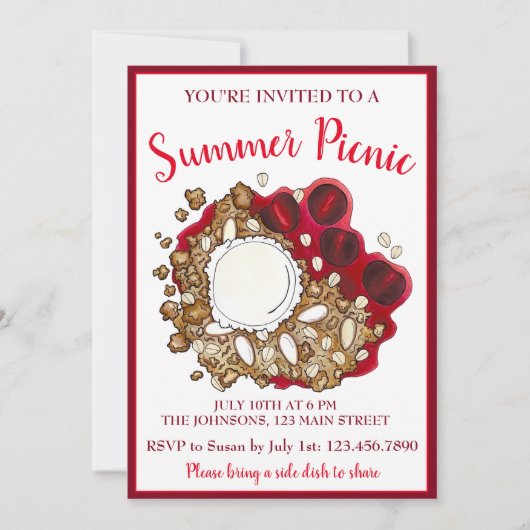 さくらんぼクランブルコブラーデザートアイスクリームピクニック 招待状 (正面)