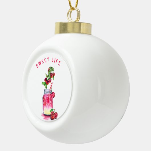 さくらんぼクリスマスオーナメント – あなたのテキスト セラミックボールオーナメント (右)
