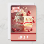 さくらんぼクリームケーキ誕生日カード シーズンカード (正面)