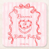 さくらんぼケーキピンクコケットボウバースデーパーティーの好意 スクエアペーパーコースター (正面)