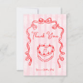 さくらんぼケーキピンクコケットボウバースデーパーティー サンキューカード (正面)