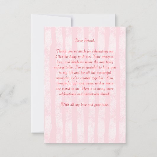 さくらんぼケーキピンクコケットボウバースデーパーティー サンキューカード (裏面)