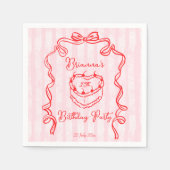 さくらんぼケーキピンクコケットボウバースデーパーティー スタンダードカクテルナプキン (正面)