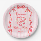 さくらんぼケーキピンクコケットボウバースデーパーティー ペーパープレート (正面)