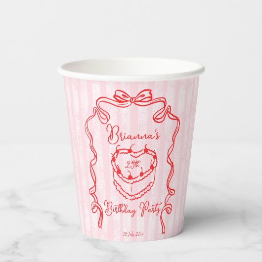 さくらんぼケーキピンクコケットボウバースデーパーティー 紙コップ (裏面)