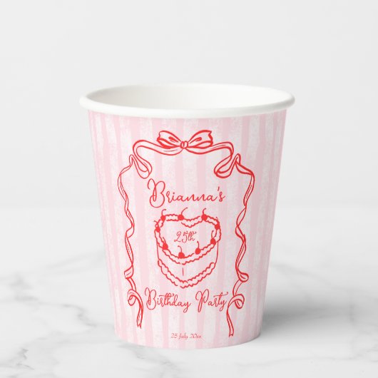 さくらんぼケーキピンクコケットボウバースデーパーティー 紙コップ (正面)