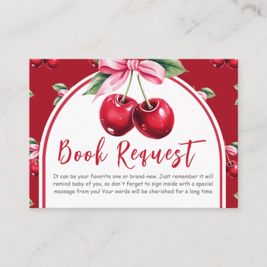さくらんぼコケットボーガールベビーシャワーブックリクエスト エンクロージャーカード (正面)