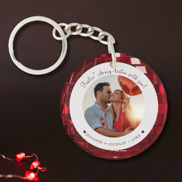 さくらんぼコーカスタムドされたバレンタインデーの写真ハート キーホルダー