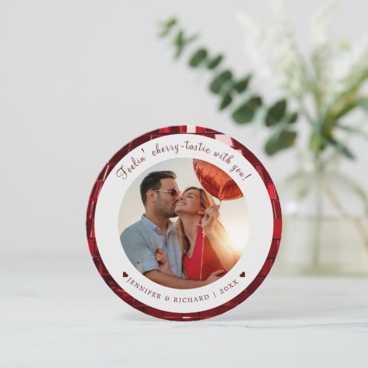 さくらんぼコードパーソナライズされた化バレンタインデーの写真 シーズンカード (スタンド正面)