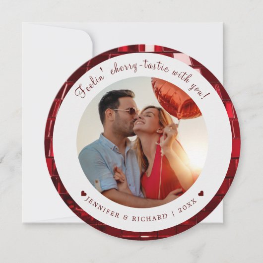 さくらんぼコードパーソナライズされた化バレンタインデーの写真 シーズンカード (正面)