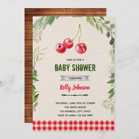さくらんぼシャワー誕生日の招待状 招待状 (正面/裏面)