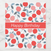 さくらんぼシーズンモダンパターンハッピーバースデー ワインラベル (シングルラベル)