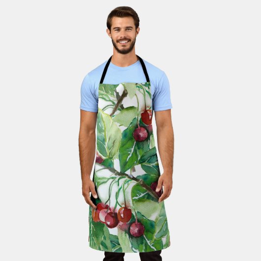 さくらんぼシームレスパターン エプロン (着用した状態)