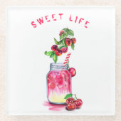 さくらんぼジュース飲料ガラスコースター又はカスタム文字 ガラスコースター (正面)