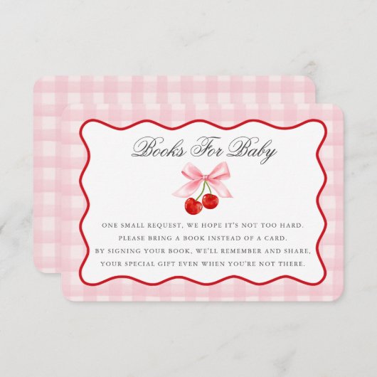 さくらんぼスイートピンクコケットベビーカード用のボウブック エンクロージャーカード (正面/裏面)