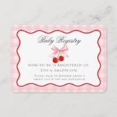 さくらんぼスイートピンクコケットボウベビーレジストリカード エンクロージャーカード (正面)