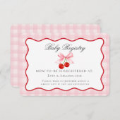 さくらんぼスイートピンクコケットボウベビーレジストリカード エンクロージャーカード (正面/裏面)
