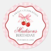 さくらんぼスイートピンクコケットボウ誕生日シール ラウンドシール (正面)
