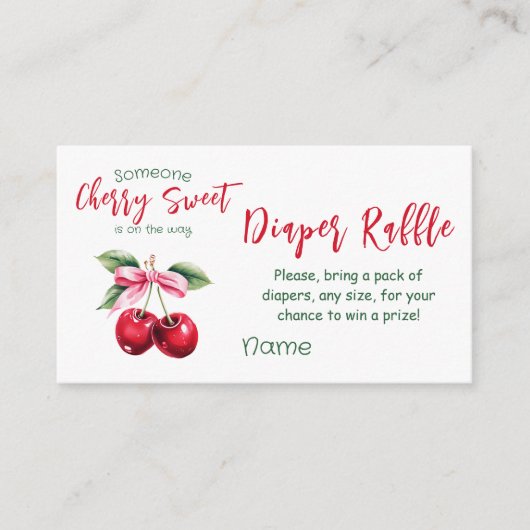 さくらんぼスイートピンクボウガール赤ちゃんシャワーゲームオムツ エンクロージャーカード (正面)