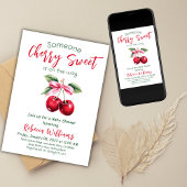 さくらんぼスイートピンクボウフルーツガールベビーシャワー 招待状