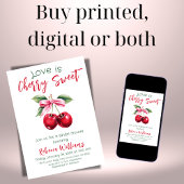 さくらんぼスイートピンクボウフルーツテーマのブライダルシャワー 招待状