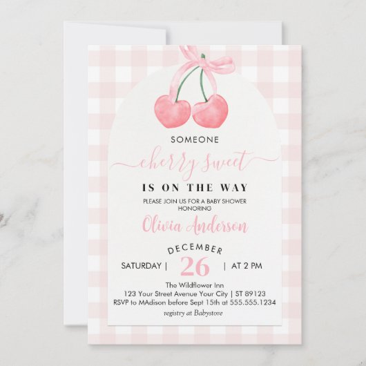 さくらんぼスウィートさくらんぼベビーシャワー 招待状 (正面)