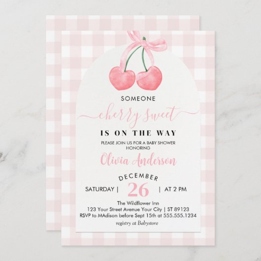 さくらんぼスウィートさくらんぼベビーシャワー 招待状 (正面/裏面)
