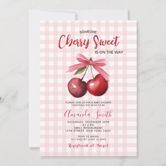 さくらんぼスウィートは途中の赤ちゃんシャワー 招待状 (正面)