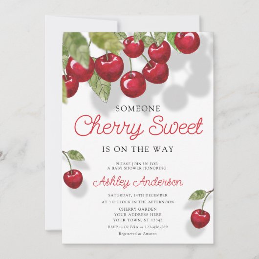 さくらんぼスウィートテーマベビーシャワー 招待状 (正面)