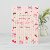 さくらんぼスウィートバースデーパーティーピンクボウガール 招待状 (スタンド正面)