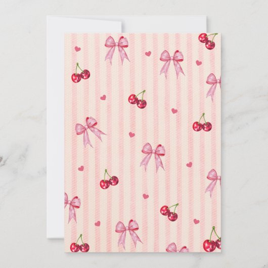 さくらんぼスウィートバースデーパーティーピンクボウガール 招待状 (裏面)