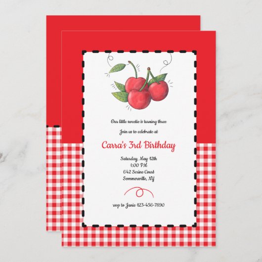 さくらんぼスウィートバースデーパーティー 招待状 (正面/裏面)