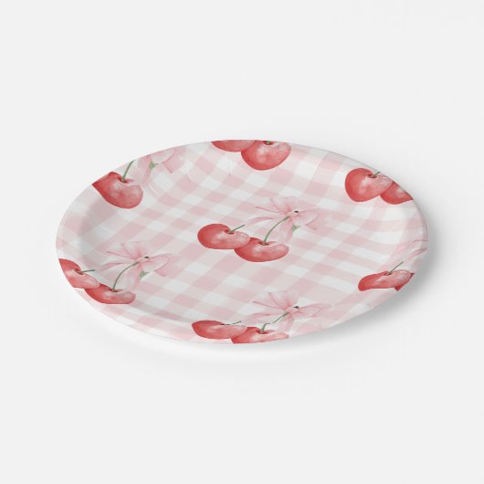 さくらんぼスウィートバースデーピンクジンガム ペーパープレート (アングル)
