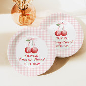 さくらんぼスウィートバースデーピンクボウジンガム ペーパープレート