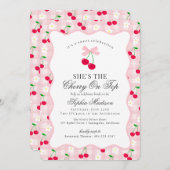 さくらんぼスウィートピンクコケットギンガムブライダルシャワー 招待状 (正面/裏面)