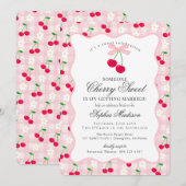 さくらんぼスウィートピンクコケットギンガムブライダルシャワー 招待状 (正面/裏面)