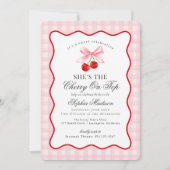 さくらんぼスウィートピンクコケットギンガムブライダルシャワー 招待状 (正面)