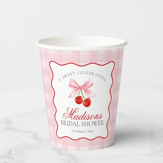 さくらんぼスウィートピンクコケットギンガムブライダルシャワー 紙コップ (裏面)