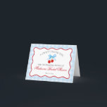 さくらんぼスウィートピンクコケットブライダルサンキューカード サンキューカード<br><div class="desc">誰かさくらんぼの甘い人は結び目とあなたは彼らの甘いお祝いの上にさくらんぼを結んでいる。コケット弓とパステルブルーのギンガム模様で結ばれた赤いさくらんぼを特徴とするブルーギンガムさくらんぼパーティーデコー鮮やかル。ブライダルシャワーに懐かしいtouchを加え縁どて、赤い波の中に入れる。このよくはしゃぐデザインで一生続く甘い思い出を作る準備をしなさい！</div>